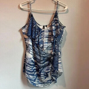 Blue and White Patterned Women's Top